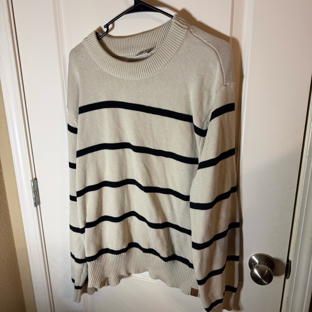 Little Bipsy Striped Knit Sweater Beige & Black Crewneck XXL Minimalist Neutral - Picture 4 of 4